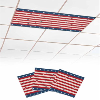 Fluorescent Light Covers for Drop Ceiling Farm 4th of July Patriot Stars and Stripes Magnetic Light Filters, Independence Day Ceiling Shade Filters for Home Classroom Office,2x4 ft,3Packs