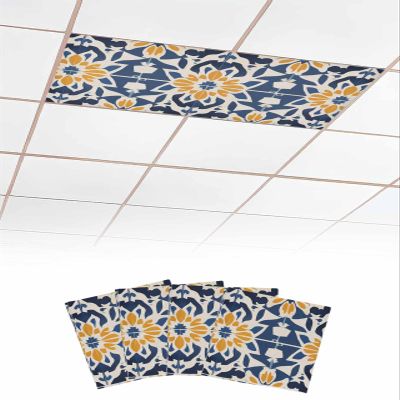 TvonTa Tey Fluorescent Light Covers for Drop Ceiling Classic Vintage Morocco Tile Pattern Magnetic Light Filters, Retro Floral Ceiling Shade Filters for Home Classroom Office,2x4 ft,4Packs