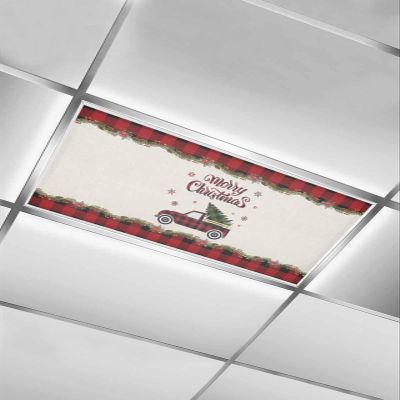 Fluorescent Light Covers for Drop Ceiling Farm Christmas Tree Truck Snowflake Magnetic Light Filters, Linen Texture and Buffalo Red Checked Ceiling Shade Filters for Home Classroom Office,2x4 ft,1Pack