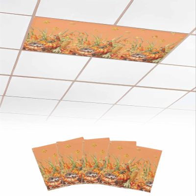 Fluorescent Light Covers for Drop Ceiling Watercolor Thanksgiving Harvest Fall Magnetic Light Filters, Rustic Orange Pumpkin Cute Animal Ceiling Shade Filters for Home Classroom Office,2x4 ft,4Packs