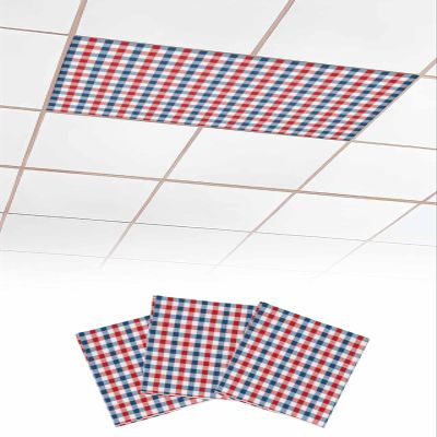 Fluorescent Light Covers for Drop Ceiling American July 4th Independence Day Gingham Magnetic Light Filters, Blue Red Buffalo Plaid Ceiling Shade Filters for Home Classroom Office,2x4 ft,3Packs