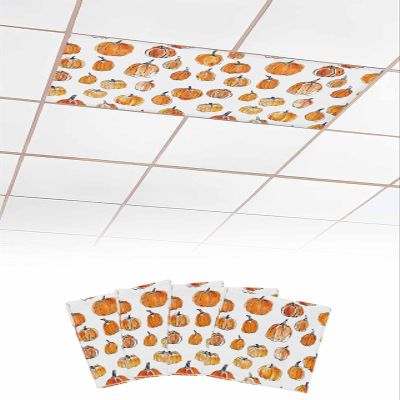 Fluorescent Light Covers for Drop Ceiling Thanksgiving Sketch Orange Pumpkin Magnetic Light Filters, Watercolor Harvest Plant on White Ceiling Shade Filters for Home Classroom Office,2x4 ft,4Packs