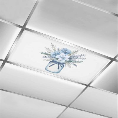 TvonTa Tey Fluorescent Light Covers for Drop Ceiling Blue Flower Rural Leaf in Vase Magnetic Light Filters, Pastoral Botanical on White Ceiling Shade Filters for Home Classroom Office,2x4 ft,1Pack