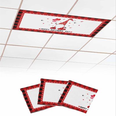 Fluorescent Light Covers for Drop Ceiling Mother's Day Gnome Heart Balloon Magnetic Light Filters, Retro Buffalo Red Black Plaid Ceiling Shade Filters for Home Classroom Office,2x4 ft,3Packs