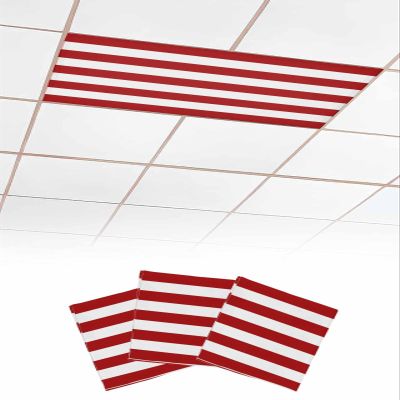 TvonTa Tey Fluorescent Light Covers for Drop Ceiling Red and White Striped Magnetic Light Filters, Modern Simple Ceiling Shade Filters for Home Classroom Office,2x4 ft,3Packs