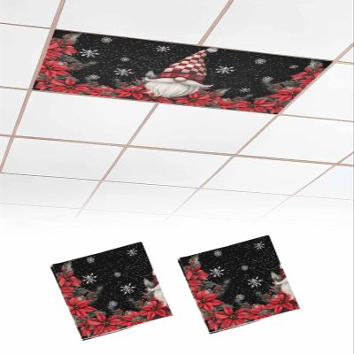 Fluorescent Light Covers for Drop Ceiling Christmas Gnome Red Flower on Black Magnetic Light Filters, Winter Snowflake Botanical Ceiling Shade Filters for Home Classroom Office,2x4 ft,2Packs