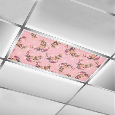 Fluorescent Light Covers for Drop Ceiling Christmas Cartoon Pink Nose Reindeer Magnetic Light Filters, Winter Seamless Snowflake Ceiling Shade Filters for Home Classroom Office,2x4 ft,1Pack