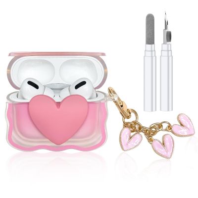 Cute Airpod Pro 2 case, 3D Heart-Shaped Design TPU Airpod Pro 2 Case Cover for Girls Women, Apple Airpod Pro Case 2nd Generation with Cleaner Kit & Keychain