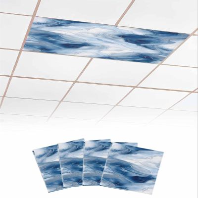 TvonTa Tey Fluorescent Light Covers for Drop Ceiling Abstract Blue Marble Texture Magnetic Light Filters, Modern Gradient Water Ripples Ceiling Shade Filters for Home Classroom Office,2x4 ft,4Packs