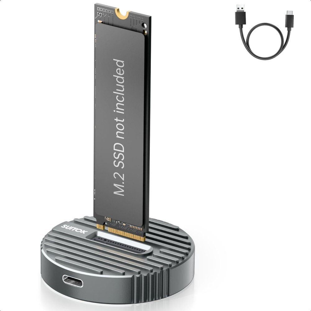 SUITOK M.2 NVMe SSD Reader External, 10Gbps M2 to USB Adapter for Both M 2 (M Key, B+M Key) NVMe and SATA NGFF SSD Dock, Size for 22110 2280 2260 2242 2230 Drive Round Docking - Aluminum Alloy