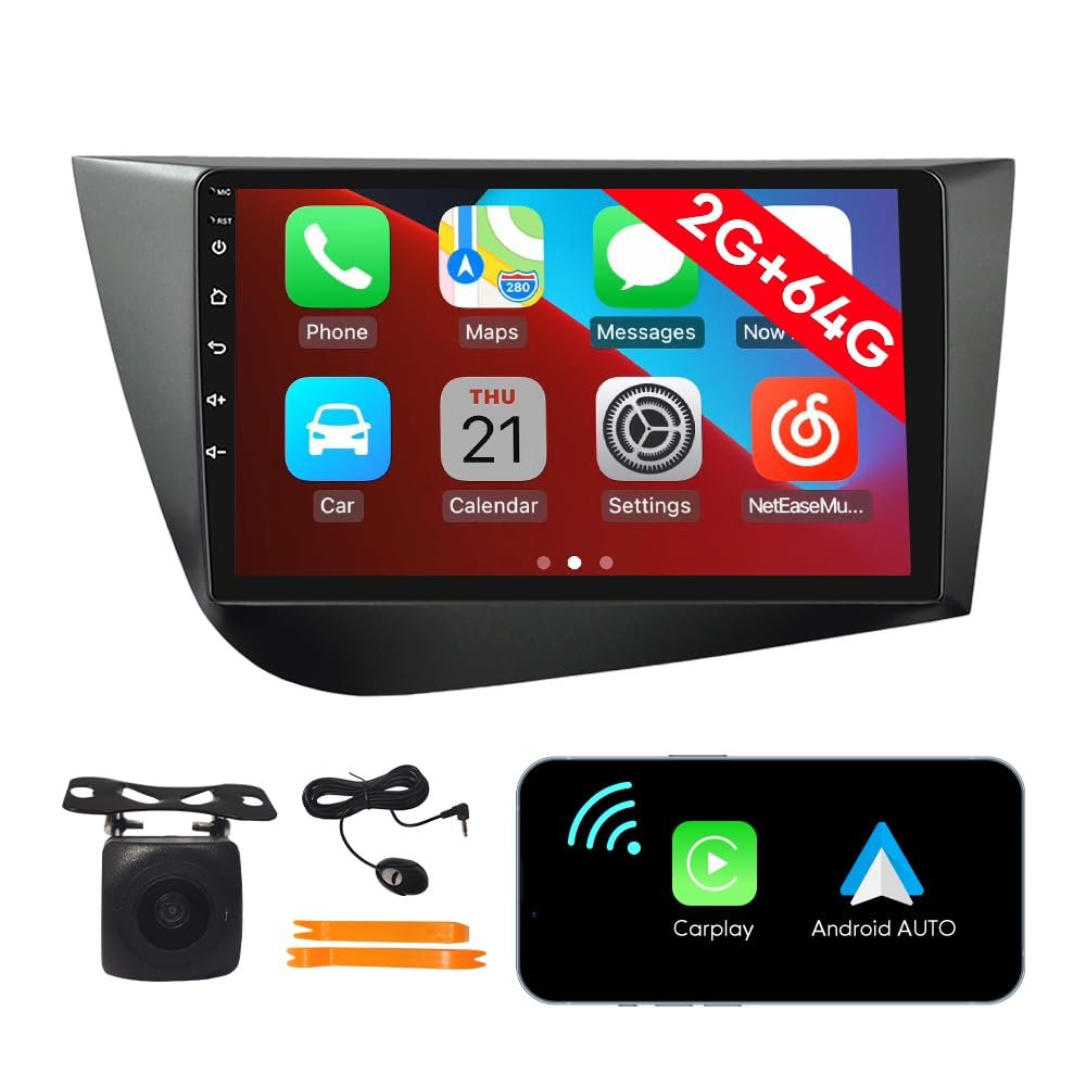 [2G 64G] Android Car Stereo FM Radio Carplay Android Auto 9" Touchscreen Headunit Media Player with Backup Camera for Seat Leon 2005 2006 2007 2008 2009 2010 2011 2012 RHD