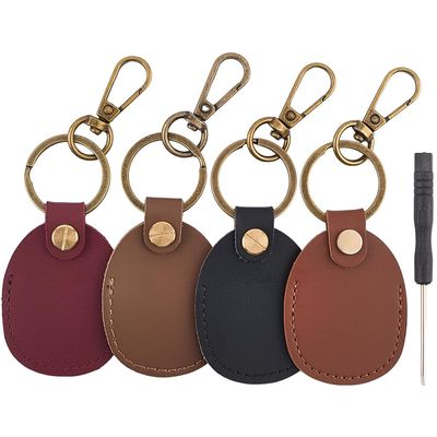 CALFOVERA 4 Colors PU Leather NFC Tag Holder Keyring Portable Scratch-Resistant Leather NFC Keychain Full Coverage Smart Key Tag Case Holder Key Ring with Screwdriver for Storing Locator