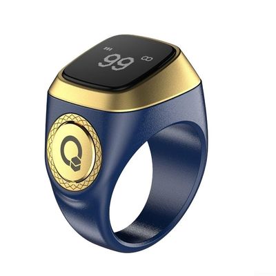 Aikimfuly Smart Zikr Ring, Smart Ring Counter Waterproof Digital Counter & Vibration Reminder, Unisex Azan Alarm Clock Finger Counter for Muslims(18mm Blue)