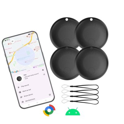 Bluetooth Tracker for Android-4 Pack, Anti-Lost tag for Android Phones,Smart Tracker for Google (Find Hub) App Key Finder/Luggage Tracker/Item Locator for Keys,Wallet,Backpack,Luggage-Black