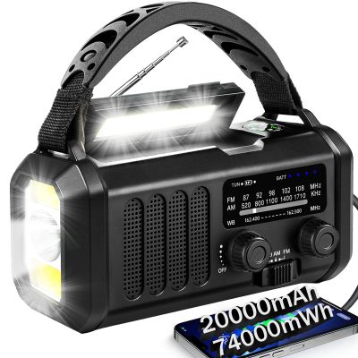 QAUYYW Hand Crank Emergency Radio,74000mWh Solar Powered Portable NOAA AM FM Weather Radio with 3 Mode Flashlight and Reading Light,Cell Phone Charger,Home and Emergency Distress Signal (Black)