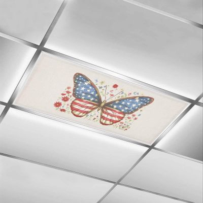 TvonTa Tey Fluorescent Light Covers for Drop Ceiling Vintage American Flag Butterfly Magnetic Light Filters, Countryside Flowers Animals Ceiling Shade Filters for Home Classroom Office,2x4 ft,1Pack