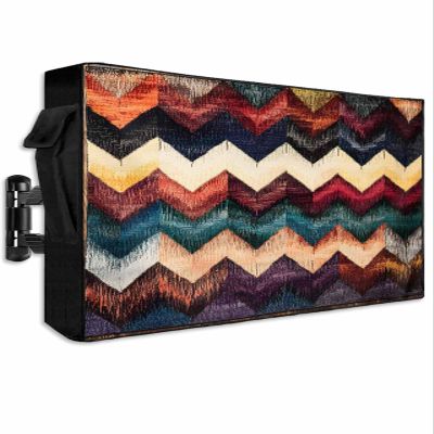 DOME-SPACE Abstract Herringbone Stripes Outdoor TV Cover for Outside Flat Screen Televisions, Retro Gradient Zigzag Weatherproof TV Screen Protector with Zipper for 40 to 43 Inch Screens