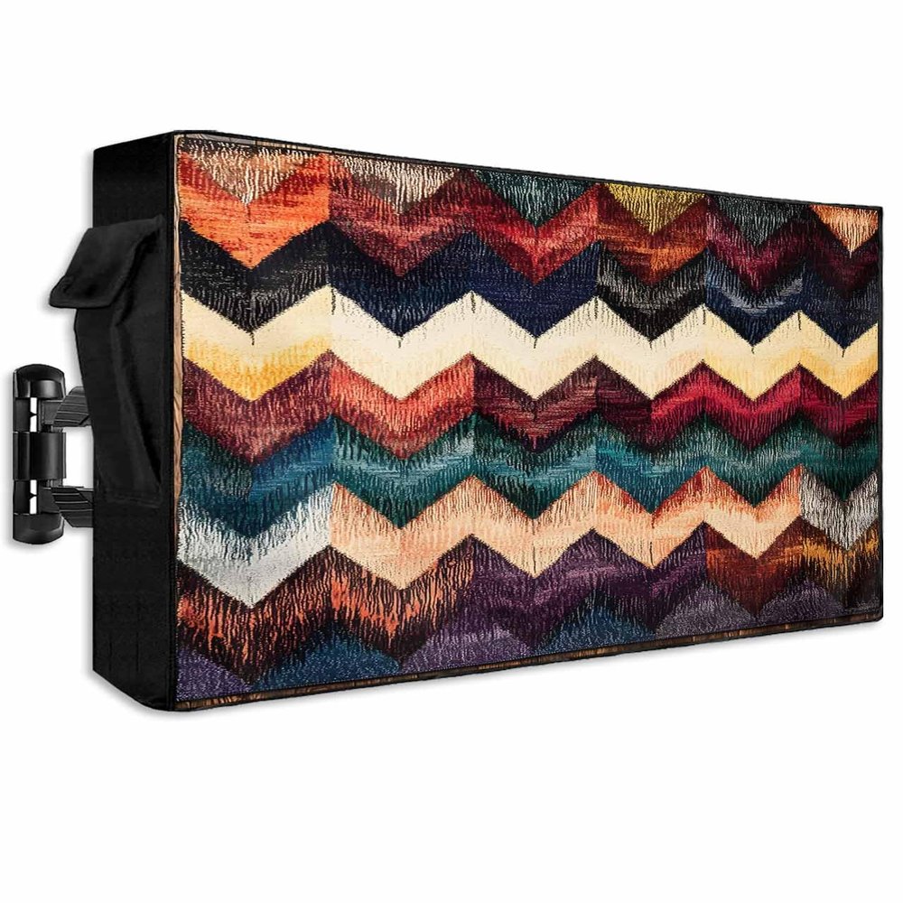 DOME-SPACE Abstract Herringbone Stripes Outdoor TV Cover for Outside Flat Screen Televisions, Retro Gradient Zigzag Weatherproof TV Screen Protector with Zipper for 40 to 43 Inch Screens