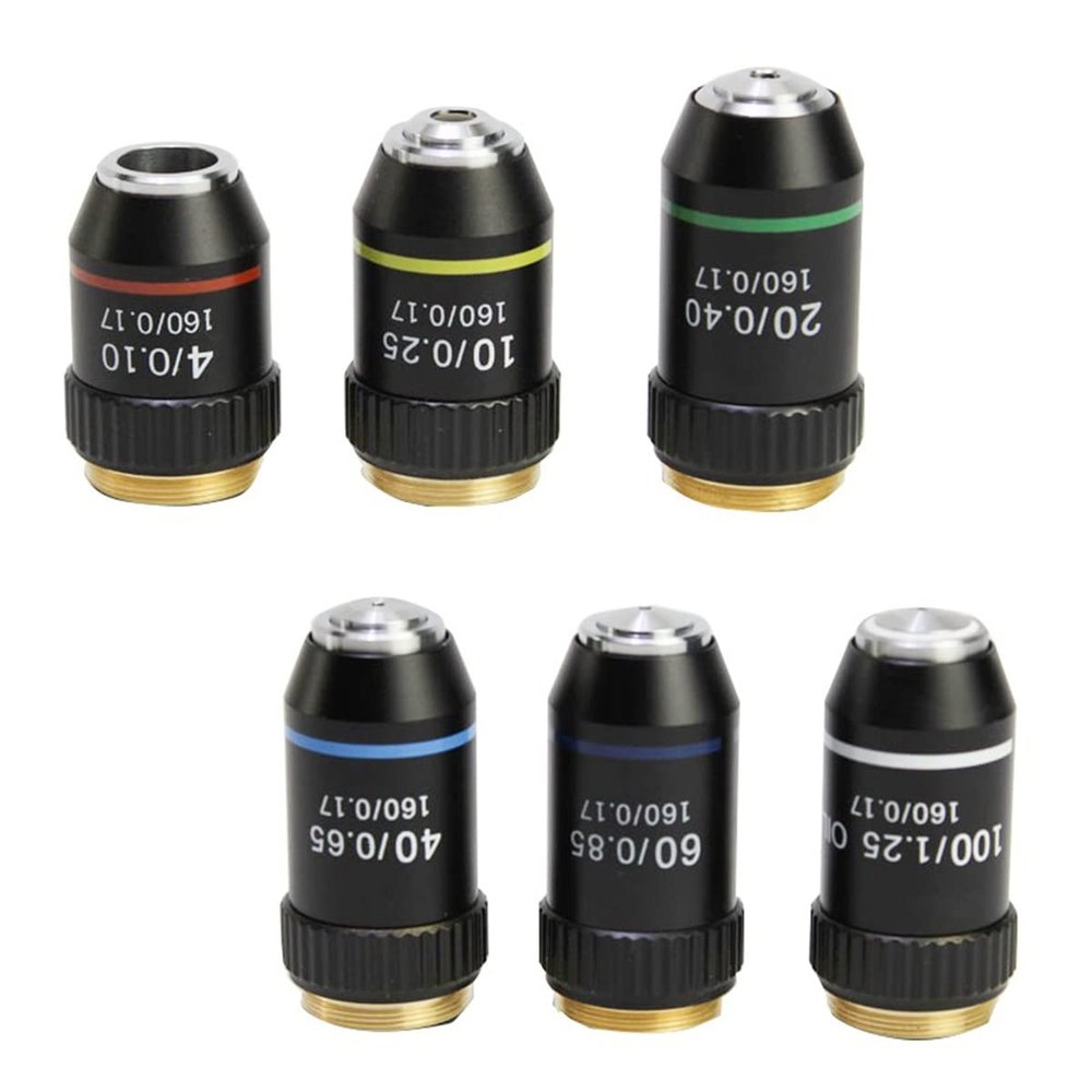 JOEBO Microscope Kit 195 Black Achromatic Objective 4X 10X 20X 40X 60X 100X Microscope Objective Lens Microscope Lens Adapters(1 Sets)