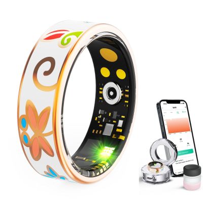 Oucscru Smart Ring for Women Man, Health Fitness Tracker, IP68 Waterproof Sleep Tracker with Charging Case and Ring Protector, No Subscription Fee for iPhone & Android (White, 11#)