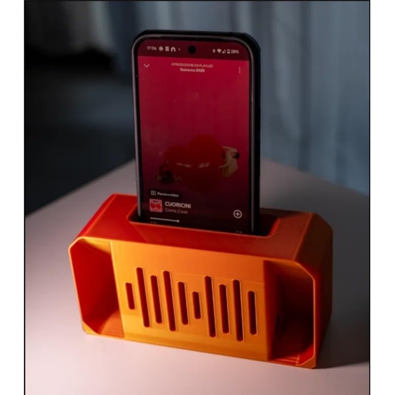 3D Printed Passive Cell Phone Amplifier Rectangular Minimalist Speaker Stand No Power Required Orange