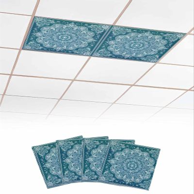 TvonTa Tey Fluorescent Light Covers for Drop Ceiling Retro Ethnic Floral Magnetic Light Filters, Tribal Bohemian Flower Ceiling Shade Filters for Home Classroom Office,2x4 ft,4Packs