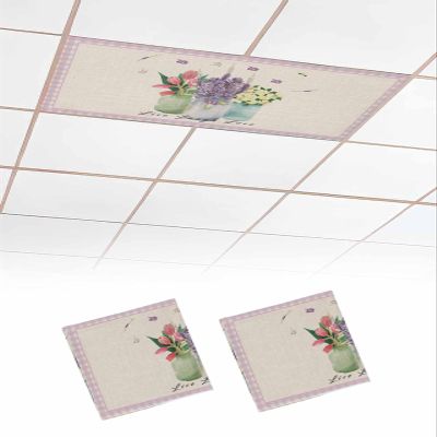 TvonTa Tey Fluorescent Light Covers for Drop Ceiling Vintage Watercolor Flowers Jar Magnetic Light Filters, Rustic Purple Checkered Ceiling Shade Filters for Home Classroom Office,2x4 ft,2Packs