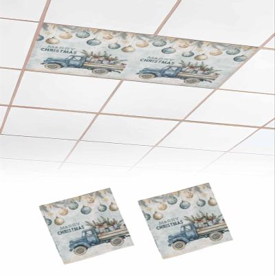 Fluorescent Light Covers for Drop Ceiling Vintage Christmas Car Winter Plant Magnetic Light Filters, Xmas Ball Pine Leaf Snowflake Ceiling Shade Filters for Home Classroom Office,2x4 ft,2Packs