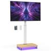 AOKCOS Rolling TV Stand with LED Lights for 43-75 Inch TV, 8-Height Adjustable Mobile TV Stand with 12 Tilt, Wooden Base Floor TV Mounts, Max Load 110lbs, VESA 100x100mm to 600x400mm, White view 1