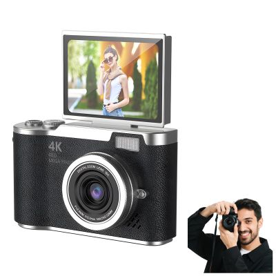 4K Foldable Screen Student Camera, 4K Digital Camera for Photography with 2.4" Flip Screen, 100W Vlogging Cameras for YouTube, HD WiFi Compact Cameras (Black, Camera Body Only)