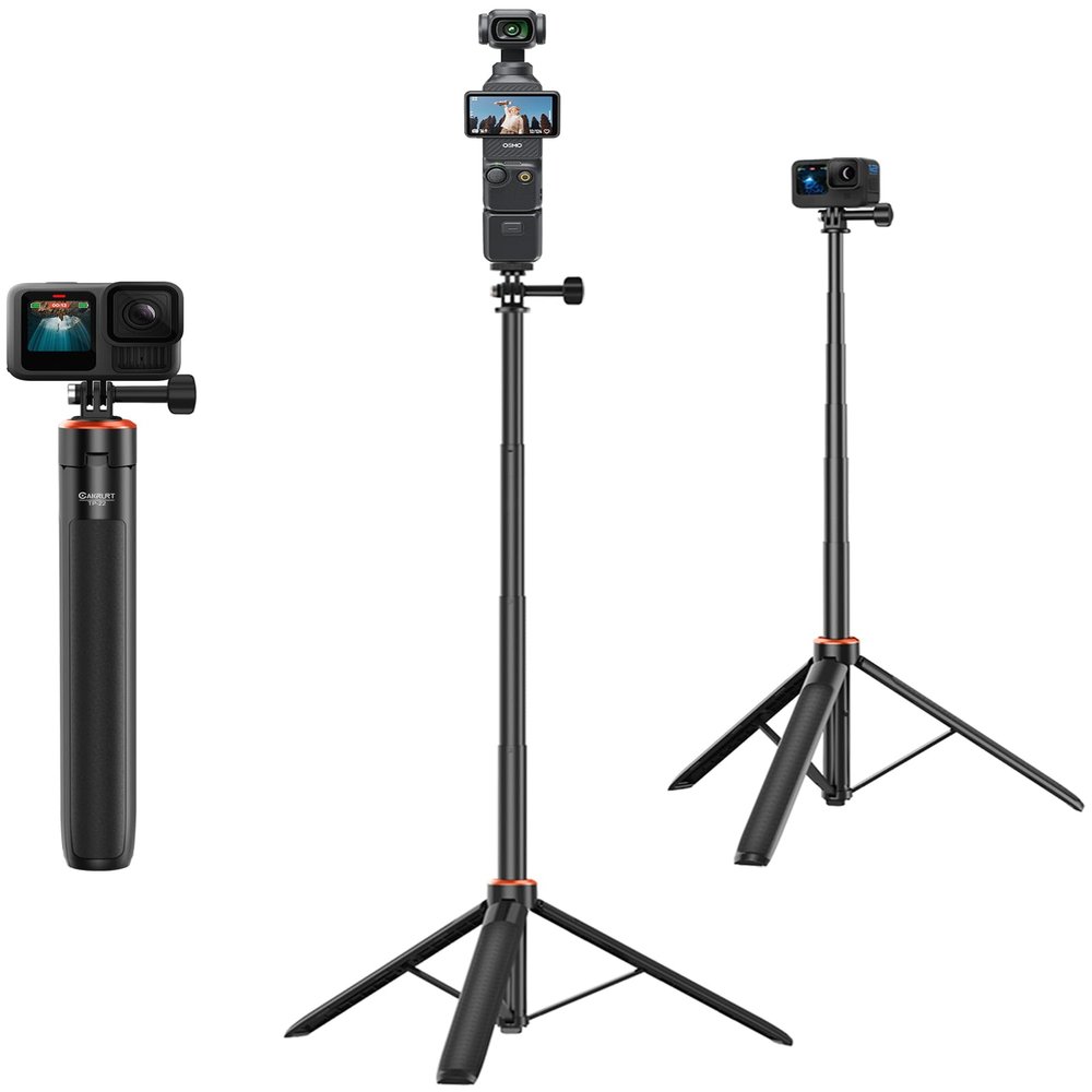 53.5" Action Camera Selfie Stick Tripod for DJI Osmo Pocket 3, GoPro Hero 14/13/12/11/10/Max, DJI Action 5 Pro/4, 2-in-1 Extendable Travel Vlog Handle Stand/Accessory for Vlog Video Recording