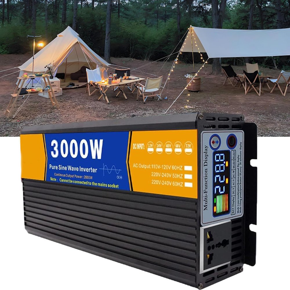 24v to 220v,Pure Sine Wave Inverter DC 12V 24V 48V 60V72V to AC110V 220V 3000W Power Converter with Socket and LCD Display for RV, Truck, Boat, Camping and Home 12V TO110V
