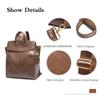 Brown PU Leather Laptop Backpack Purse Vintage Square Flap Daypack for Work view 2