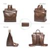 Brown PU Leather Laptop Backpack Purse Vintage Square Flap Daypack for Work view 3