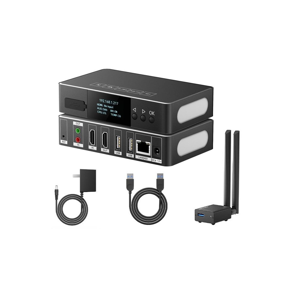 WayPonDEV ENC1-V3P 4K HD HDMI Encoder NDI Decoder - SRT RTMP/RTSP/UDP/H265 Protocols - Support POE and Tally - 100ms Low Latency, 10/100 RJ45 Ethernet Port for Live Stream Broadcasting (WiFi6 Kit)
