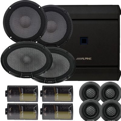Alpine R Series Speaker Upgrade Package - One Pair of R2-S65C 6.5" 2-Way Component Speakers, One Pair of R2-S69C 6x9 2-Way Component Speakers and 4 Channel S Series Amplifier
