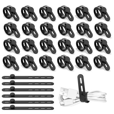 30Pcs Silicone Cable Ties Reusable Wire Organizer Adjustable Cable Straps Cord Organizer for Earphone Charging Cords Audio Computer Elastic Wire Ties for Home Office Desk(black)