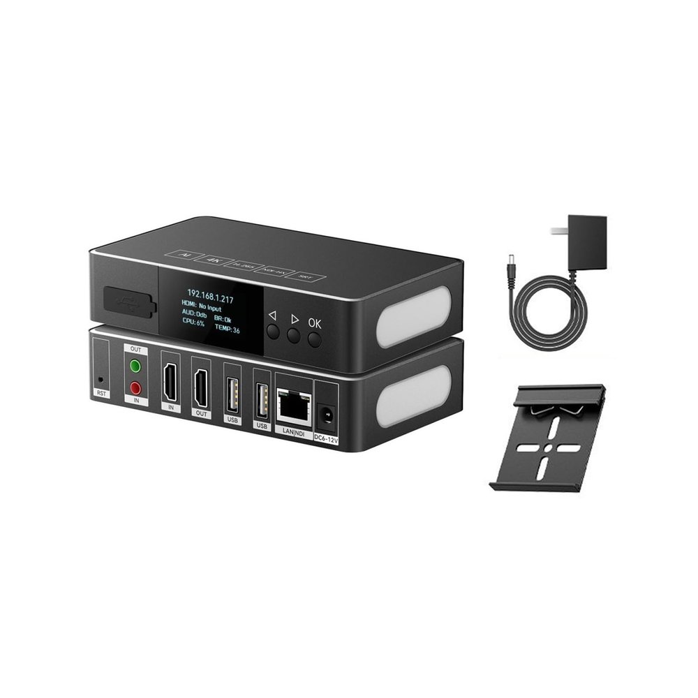 WayPonDEV ENC1-V3P 4K HD HDMI Encoder NDI Decoder - SRT RTMP/RTSP/UDP/H265 Protocols - Support POE and Tally - 100ms Low Latency, 10/100 RJ45 Ethernet Port for Live Stream Broadcasting (DIN Mount Kit)