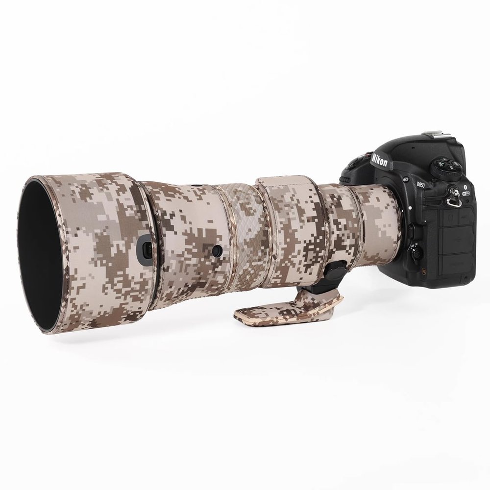 CHASING BIRDS Lens Camouflage Waterproof Coat for Nikon AF-S 500mm f/5.6E PF ED VR Rainproof Lens Protective Cover Version IV (Brown Grid, with FTZ - II)