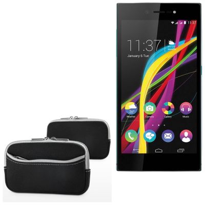 BoxWave Case Compatible with Wiko Highway Star 4G - SoftSuit with Pocket, Soft Pouch Neoprene Cover Sleeve Zipper Pocket - Jet Black with Grey Trim