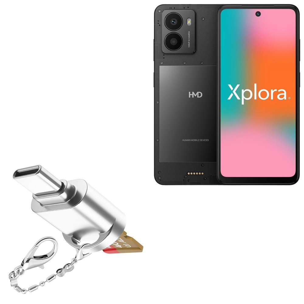 BoxWave Adapter Compatible with HMD Fusion X1 - Micro SD Card miniReader, USB Type-C OTG Reader USB3.0 Adapter Keychain - Metallic Silver