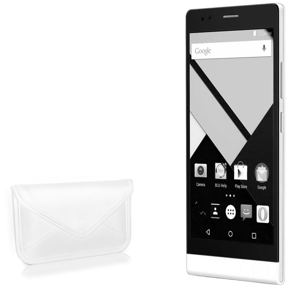 BoxWave Case Compatible with BLU Life 8XL - Elite Leather Messenger Pouch, Synthetic Leather Cover Case Envelope Design - Ivory White