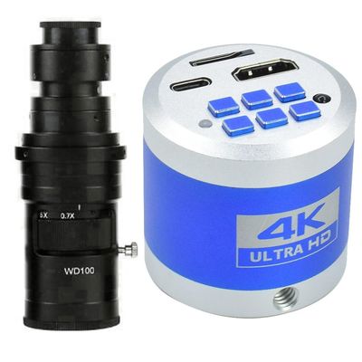 4K 1080P HDMI Type-c PC Industrial Video Microscope Camera TF Card Storage Video Recorder & 200X C-Mount Lens for Phone Repair
