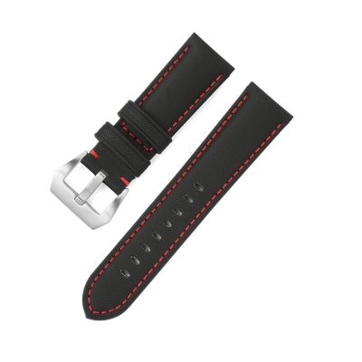 HMFang 20mm 22mm 24mm 26mm Matte Genuine Leather Watch Strap Oil Wax Cowhide Watch Band Retro Crazy Horse Wristband(Nylon Black red,20mm)