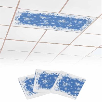 EwdeWwo Christmas 3 Pcs Fluorescent Light Covers for Ceiling Lights, Xmas Snowman Dreamlike Blue Winter Magnetic Light Filters for Eliminate Harsh Glare Classroom Office Decoration, 4 x 2 Ft