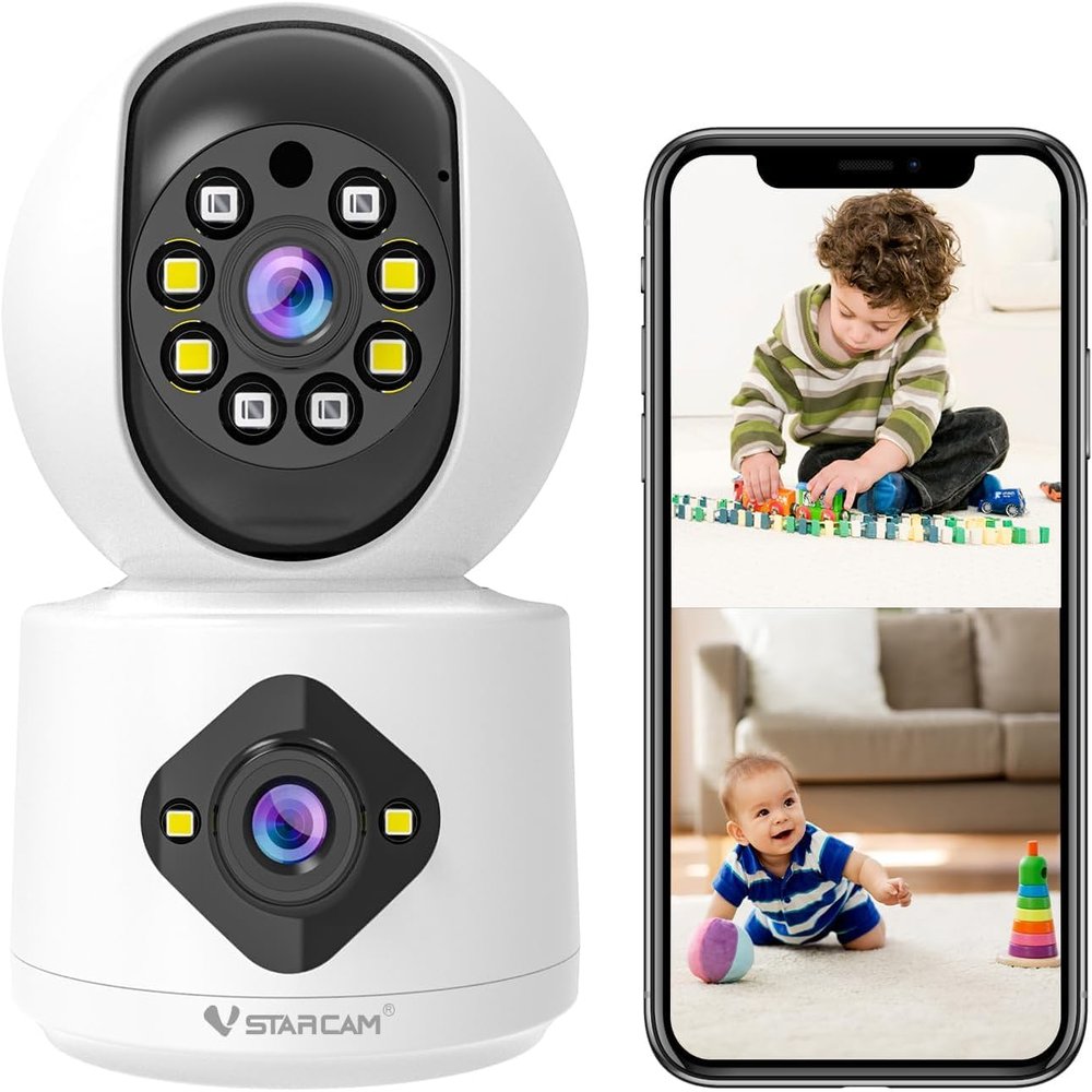 VSTARCAM 1080P Camera Dual-LensI, Pet Baby Monitor,360 Security Camera Indoor with Siren & Spotlight, Motion Detection, 2-Way Talk, Color Night Vision 005