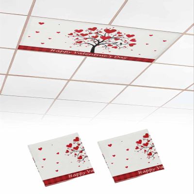 EwdeWwo Valentine's Day 2 Pcs Fluorescent Light Covers for Ceiling Lights, Love Heart Tree Happy Valentine's Day Magnetic Light Filters for Eliminate Harsh Glare Classroom Office Decoration, 4 x 2 Ft
