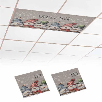 Christmas 2 Pcs Fluorescent Light Covers for Ceiling Lights, Winter Snowman Snowflake Watercolor Style Gray Magnetic Light Filters for Eliminate Harsh Glare Classroom Office Decoration, 4 x 2 Ft
