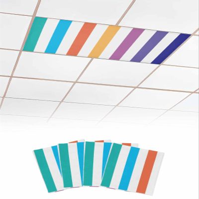 EwdeWwo Colorful 4 Pcs Fluorescent Light Covers for Ceiling Lights, Stripes Magnetic Light Filters for Eliminate Harsh Glare Classroom Office Decoration, 4 x 2 Ft