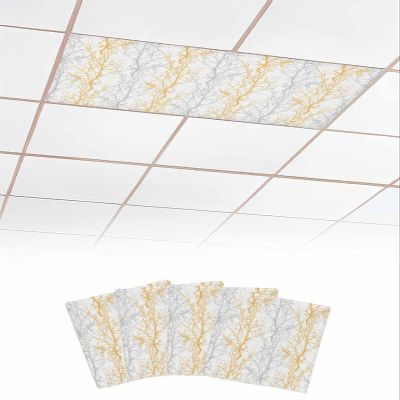 EwdeWwo Abstract Style 4 Pcs Fluorescent Light Covers for Ceiling Lights, Plants Orange Gray Gradient Leaves Magnetic Light Filters for Eliminate Harsh Glare Classroom Office Decoration, 4 x 2 Ft